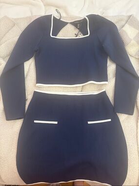Sincerely Jules Navy Two-Piece Set with White Trim